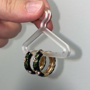 Black Gold Floral Hoop huggie earrings